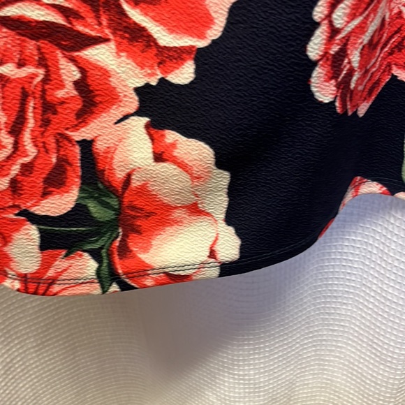 Espresso navy with pink floral bell sleeve pull over XL elastic neckline dress - Picture 6 of 11